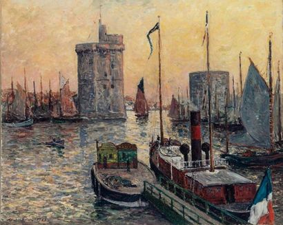 Maxime MAUFRA (1861-1918) Le port de La Rochelle au crépuscule, 1911 Huile sur toile,...