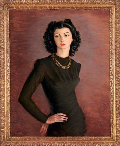 André HAMBOURG (1909-1999) 
Portrait of a woman with gold necklace, 1941
Oil on panel,...