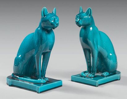 Théodore-Joseph DECK (1823-1891) Cats of the Goddess Bastet
Two earthenware subjects,...