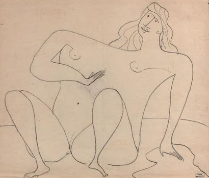 André DERAIN (1880-1954) 
Large nude seated
Black pencil drawing, bears the stamp...
