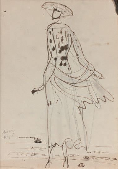 Raoul DUFY (1877-1953) 
Dress for Paul Poiret, ca. 1917
Ink drawing on pencil strokes,...