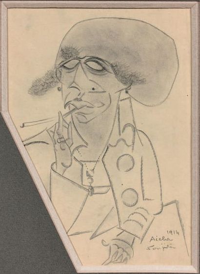 Tsuguharu Léonard FOUJITA (1886-1968) 
Aïcha, 1914
Dessin au crayon noir et à l'estompe,...