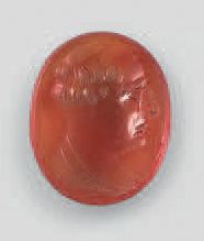 null Intaglio engraved with a male portrait in profile on the right.
Carnelian.
Late...