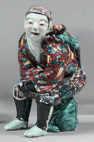 JAPON, Fours de Kutani - Époque Meiji (1868-1912) 
Okimono en porcelaine émaillée...