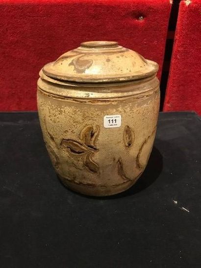 VIETNAM, Tanhoa - XIIe/XIIIe siècle 
Pot couvert en grès émaillé beige et brun à...
