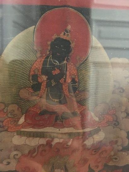 TIBET - XIXE SIÈCLE Dip on canvas, high tangka, blue Vajrabhairava with nine three-eyed...