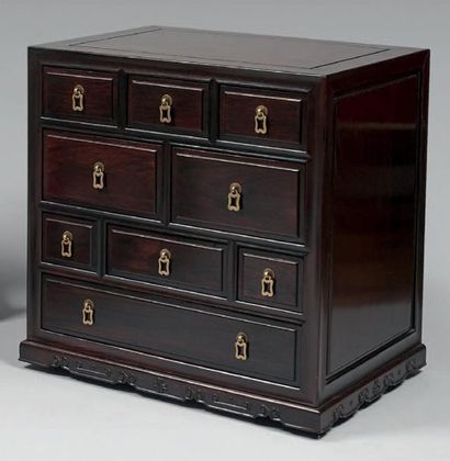 CHINE Exotic wood cabinet opening by nine drawers in front.
Dimensions: 56.8 x 55.8...