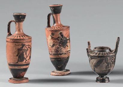 null Lot composed of two black-figure lecithus and a miniature red-figure gamikos...