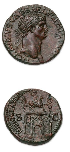 null CLAUDE (41-54)
Sesterce (42).
His head was laurelled on the right.
R/ Triumphal...