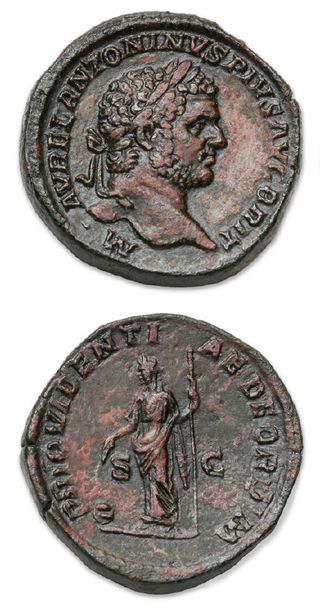 null CARACALLA (198-217)
Sesterce (213).
His head is laurelled on the right.
R/ Providence...