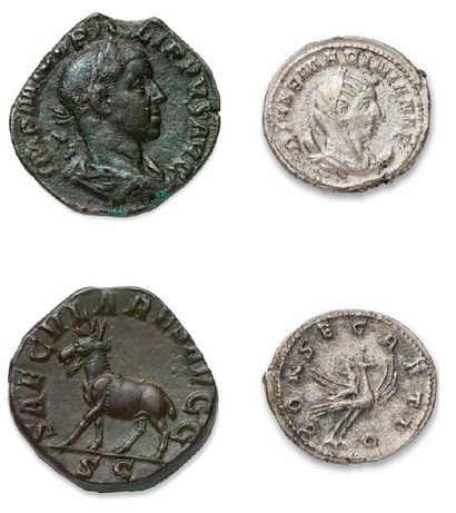 null EMPIRE
Sesterce: 6 exemplaires variés de Gordien III à Etruscille.
Antoninien:...
