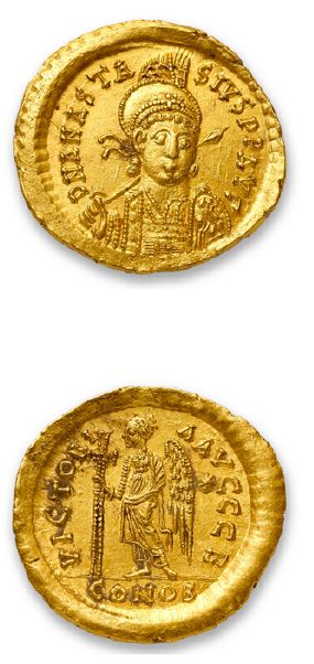 null ANASTASE (491-518)
Solidus (492-507). Constantinople. 4,52 g.
Son buste armé...