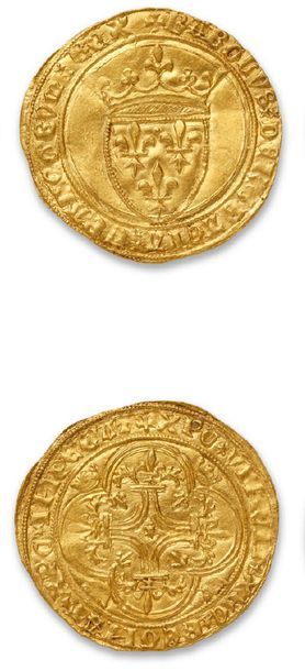 null CHARLES VI (1380-1422) Gold
shield to the crown. Saint-Pourçain. 3,90 g.
D....