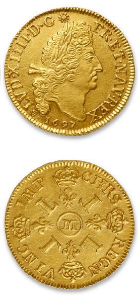 null LOUIS XIV (1643-1715)
Double gold louis with four L. 1697. Toulouse.
Chip nine.
D....