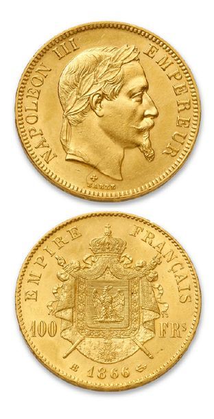 null SECOND EMPIRE (1852-1870)
100 francs or Napoléon III, tête laurée. 1866. Strasbourg.
G....