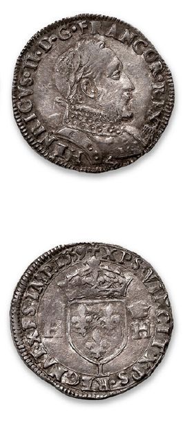 null FRANÇOIS II (1559-1560)
Demi teston au nom d'Henri II, 3e type. 1559. Bayonne.
D....
