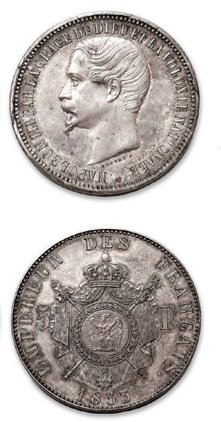 null SECOND EMPIRE (1852-1870)
5 francs. Épreuve de Bouvet. 1853. Argent. Tranche...