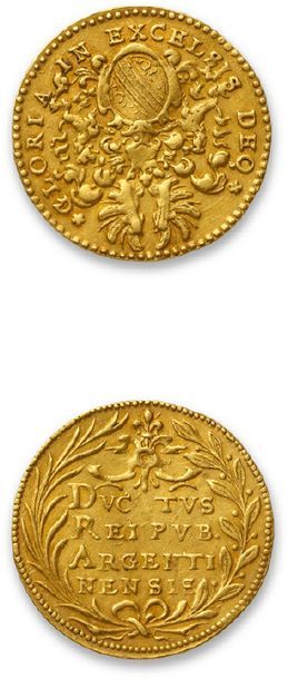 null STRASBOURG
Ducat d'or. n.d. (1650). 3,46 g.
Fr. 237.
Légèrement voilé. Traces...