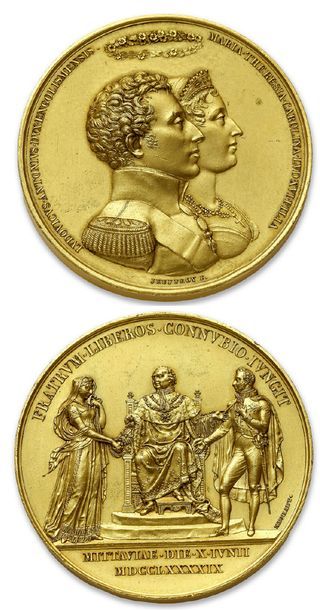 null LOUIS XVIII
Lot de 20 médailles en bronze, bronze doré et cuivre de Louis XVIII...