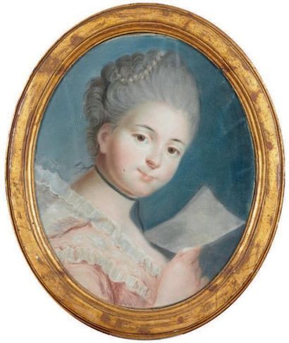 École FRANÇAISE du XVIIIe siècle 
Jeune femme lisant une lettre
Pastel.
42 x 34 cm,...