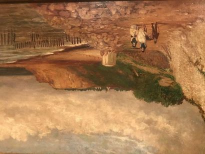 ECOLE FRANCAISE DU XIXème siècle 
The donkey ride. 
Oil on canvas, 44 x 29 cm. 