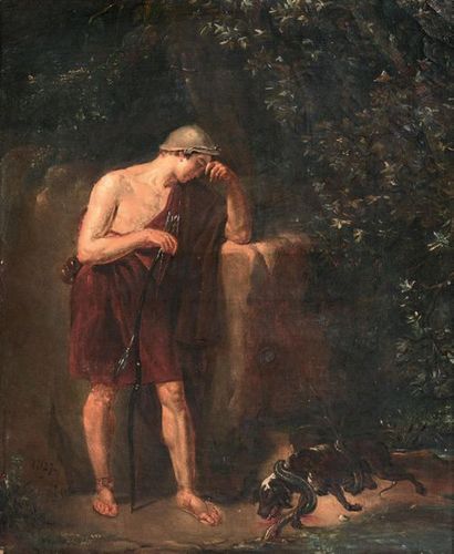 École Française du XIXe siècle 
Shepherd discovering his dead
dog Oil on canvas,...