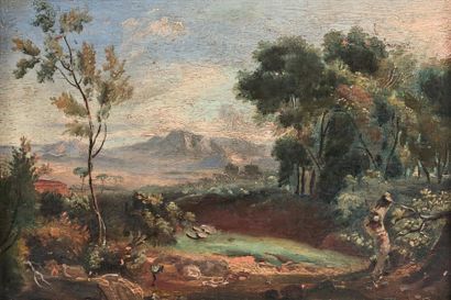 École Française du XIXe siècle 
Italian
landscape Oil on panel.
14 x 20.8 cm