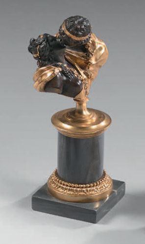 D'après Jean Antoine HOUDON Le Baiser
Statuette en bronze doré et bronze patiné sur...