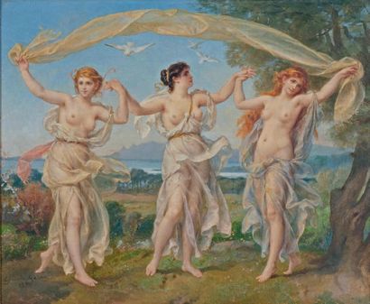 Joseph FELON (1818-1896) 
Les trois Grâces, 1894
Huile sur toile, signée et datée...