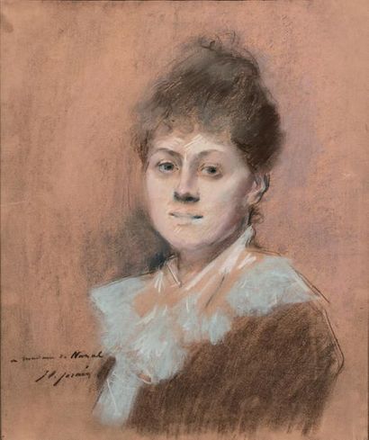 Jean Louis FORAIN (1852-1931) 
Portrait of a Pastel woman
, signed and autographed...