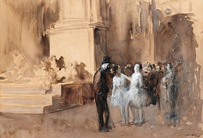 Jean-Louis FORAIN (1852-1931) 
Dancers and Subscribers, 1928
Ink wash enhanced with...