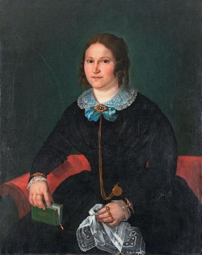 École du XIXe siècle 
Portrait de femme
Huile sur toile.
(Restaurations).
92 x 73...