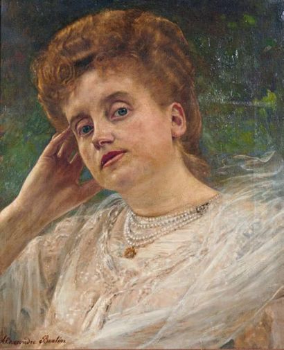 ALEXANDRE BERTIN (1854-1934) 
Le collier de perles
Huile sur toile, signée en bas...