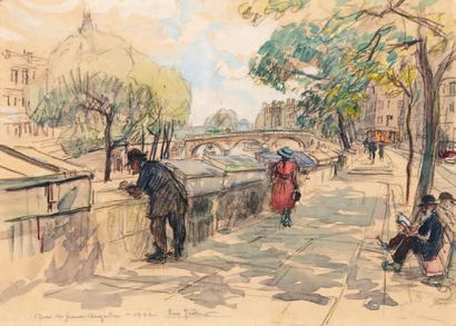 Eugène VEDER (1876-1976) 
Paris, le canal Saint-Martin
Aquarelle sur traits de crayon,...