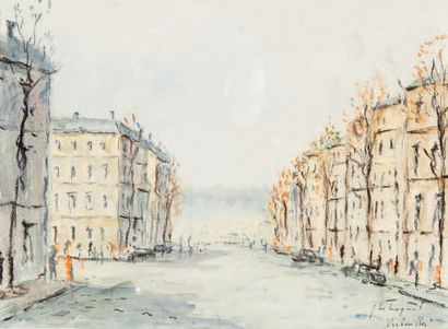 Jean Michel NOQUET (1950-2015) 
Versailles, une rue
Technique mixte sur papier, signée...