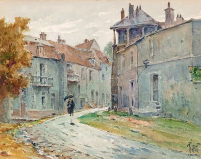 René LEVERD (1872-1938) 
Rue à Avallon
Aquarelle, signée et située en bas à droite.
24...