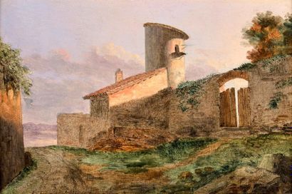 École FRANÇAISE du début du XIXe siècle 
Dovecote Landscape
Oil on panel.
21.2 x...