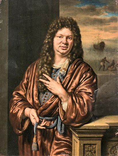 Willen Van MIERIS (1662-1747) 
Portrait d'un armateur
Huile sur panneau signée et...