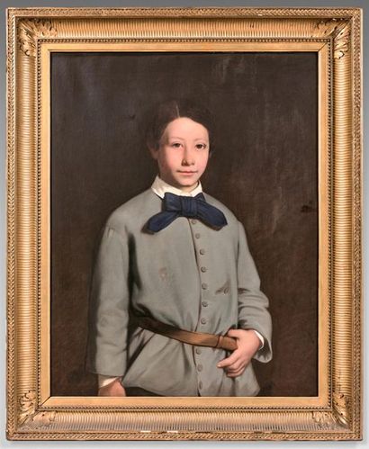École Française du XIXe siècle 
Portrait d'enfant au tablier gris
Huile sur toile.
86...