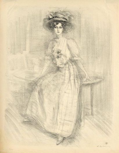 Albert de BELLEROCHE Jeune fille du monde, costume, 1908, lithographie, 51 x 39 cm,...