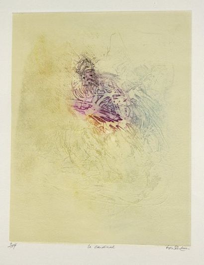Abdallah BENANTEUR The Cardinal, etching, 26.5 x 21 cm, margins 66 x 50 cm, nice...