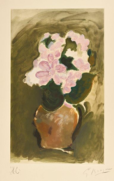 D'après Georges BRAQUE Le Bouquet rose, vers 1955, aquatinte, 48 x 29 cm, marges...