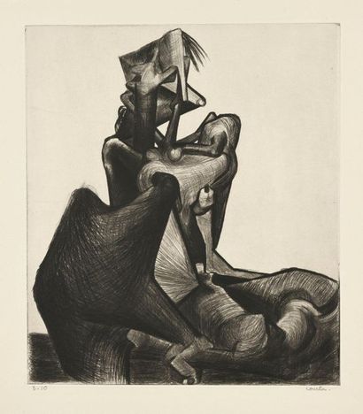 Pierre COURTIN La Femme à la cruche, 1946, pointe sèche, 39,5 x 34,5 cm, marges 50...