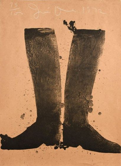 Jim DINE Silhouette Black Boots on Brown Paper, 1972, lithograph, sheet 76 x 56 cm...