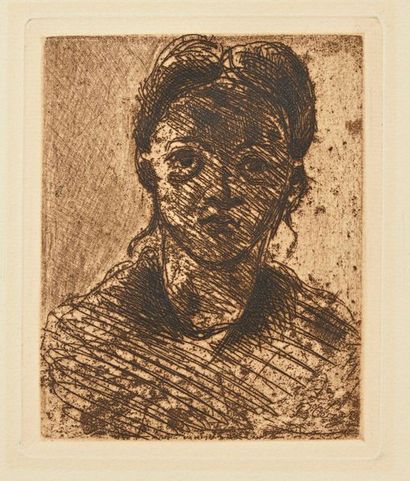 Paul CEZANNE Tête de jeune fille, 1873, eau-forte, 13,5 x 11 cm, marges 32 x 25 cm
(Cherpin...