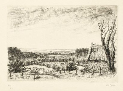 JEAN FRÉLAUT Le Golf vu de Mangolerian, 1951, etching and drypoint, 21,5 x 31 cm,...