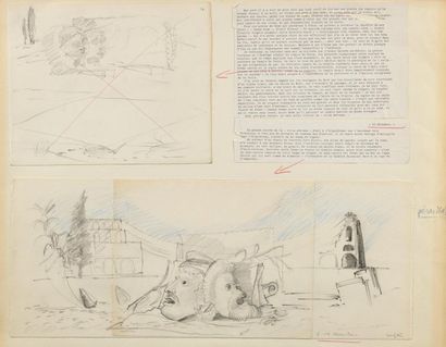 GERARDIAZ Tivoli et Pompéi, quatre dessins préparatoires pour l'illustration de Voyage...