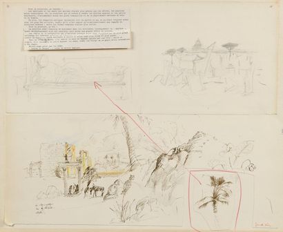 GERARDIAZ Tivoli et Pompéi, quatre dessins préparatoires pour l'illustration de Voyage...