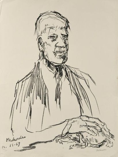 Oskar KOKOSCHKA Autoportrait à la tortue, lithographie, feuille
76 x 56 cm (Wingler...