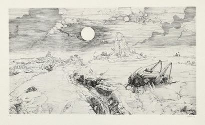 Philippe MOHLITZ Le Désert, 1972, burin, 25,5 x 45 cm, marges 38 x 56 cm (Cambou...